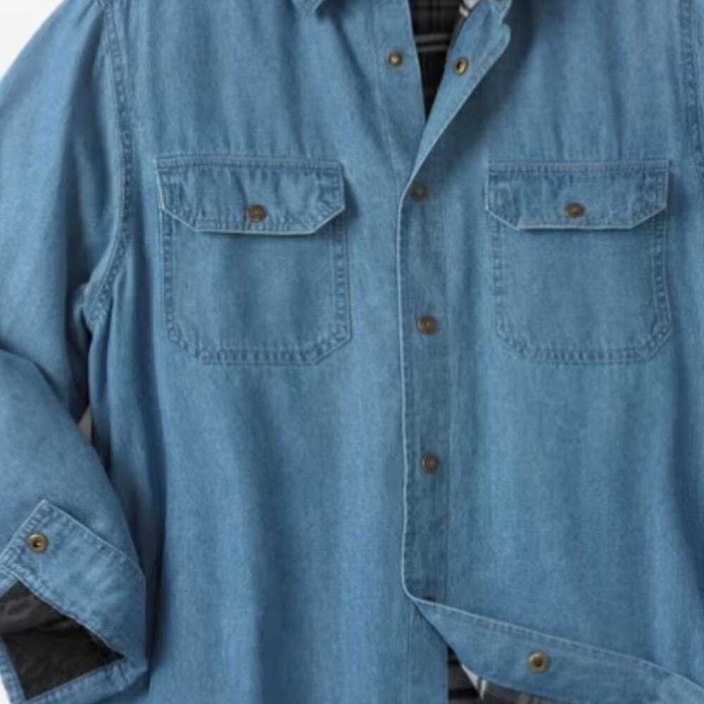 Men's vintage fleece lined denim jacket shirt - Picture 4 of 15